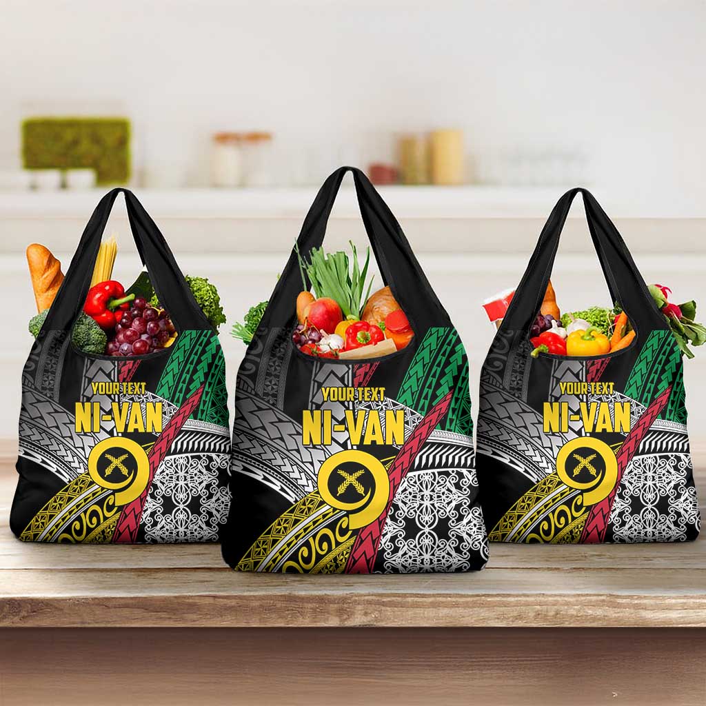 Vanuatu Proud to be Ni-van Personalised Grocery Bag with Mutis En Atan Patterns