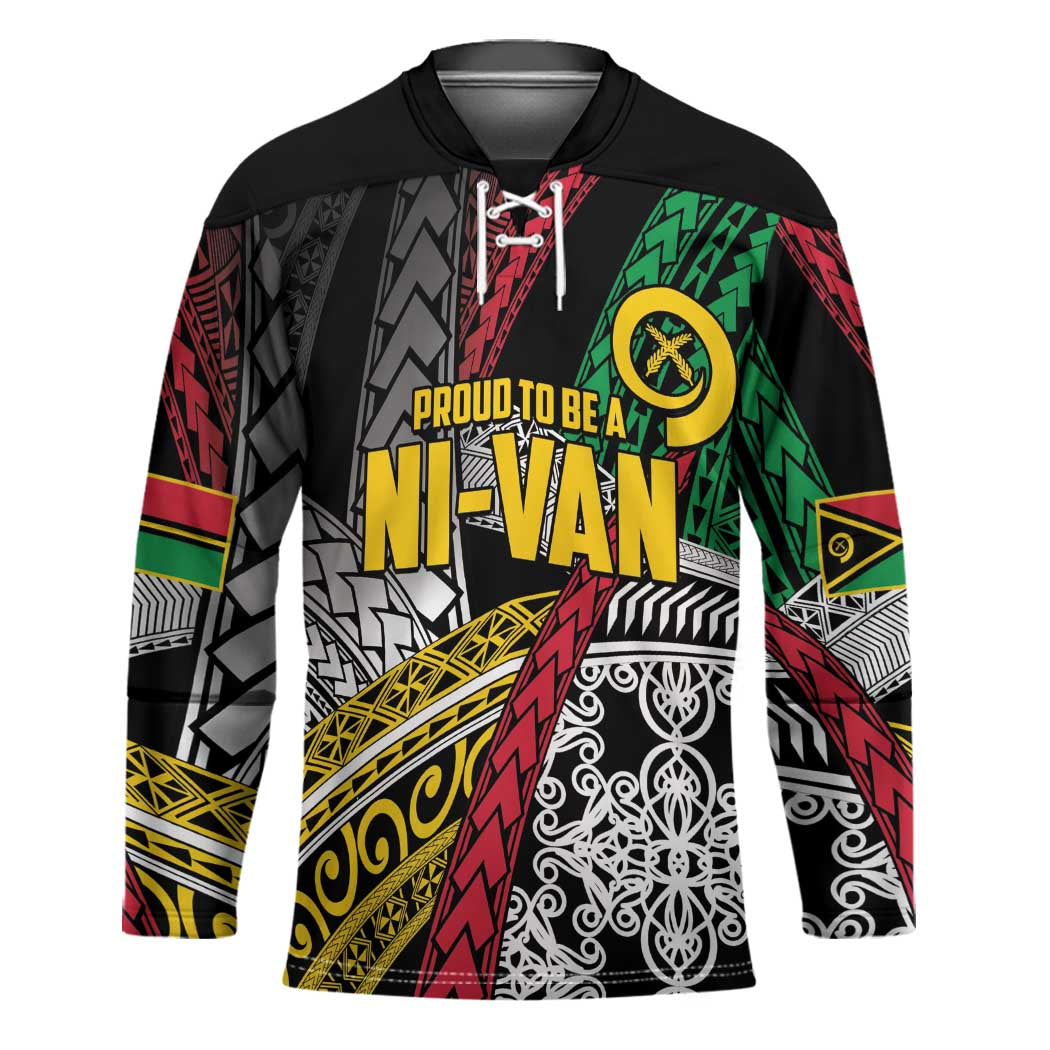 Vanuatu Proud to be Ni-van Personalised Hockey Jersey with Mutis En Atan Patterns LT9 Unisex Black - Polynesian Pride
