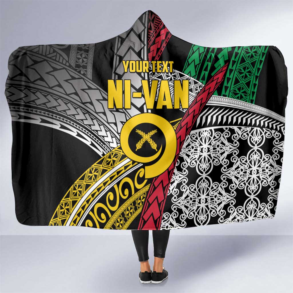 Vanuatu Proud to be Ni-van Personalised Hooded Blanket with Mutis En Atan Patterns LT9 One Size Black - Polynesian Pride