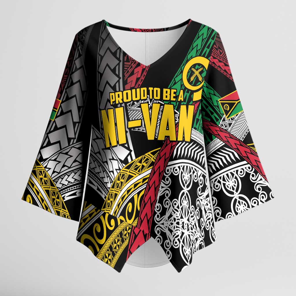 Vanuatu Proud to be Ni-van Personalised Kimono Sleeve Blouse with Mutis En Atan Patterns LT9 Female Black - Polynesian Pride