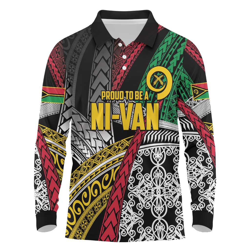 Vanuatu Proud to be Ni-van Personalised Long Sleeve Polo Shirt with Mutis En Atan Patterns