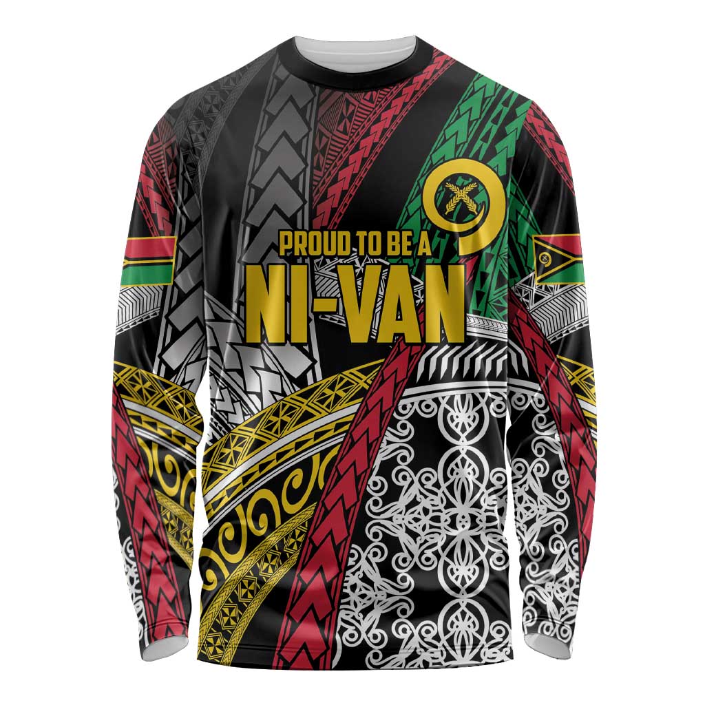 Vanuatu Proud to be Ni-van Personalised Long Sleeve Shirt with Mutis En Atan Patterns LT9 Unisex Black - Polynesian Pride
