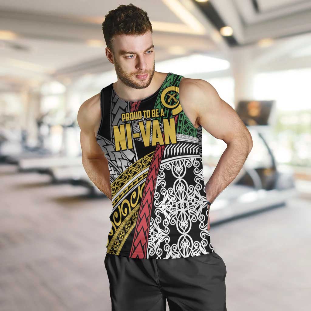 Vanuatu Proud to be Ni-van Personalised Men Tank Top with Mutis En Atan Patterns LT9 Black - Polynesian Pride