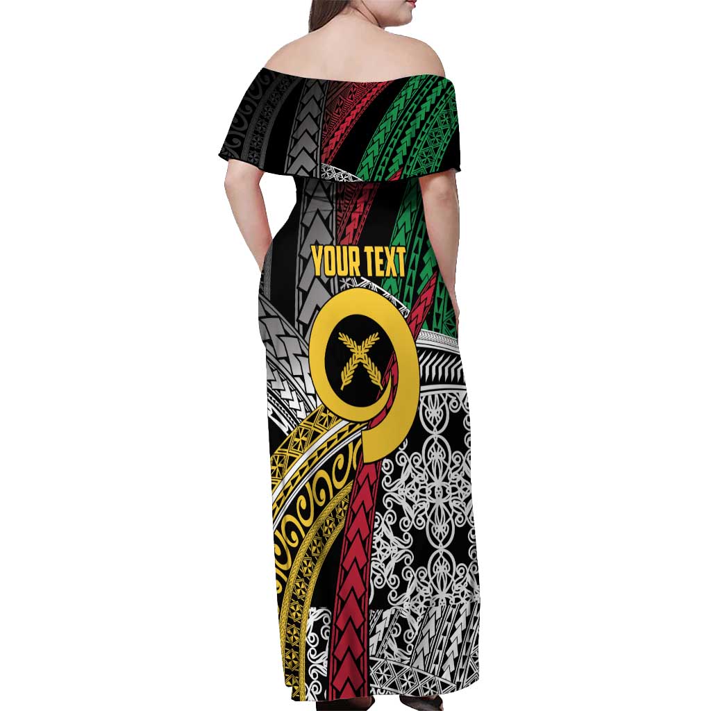 Vanuatu Proud to be Ni-van Personalised Off Shoulder Maxi Dress with Mutis En Atan Patterns
