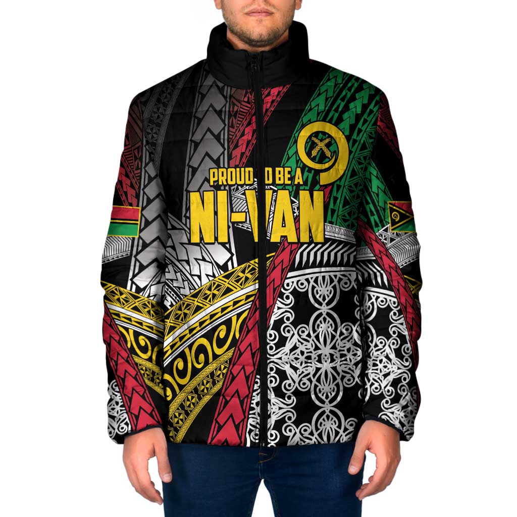 Vanuatu Proud to be Ni-van Personalised Padded Jacket with Mutis En Atan Patterns LT9 Men Black - Polynesian Pride