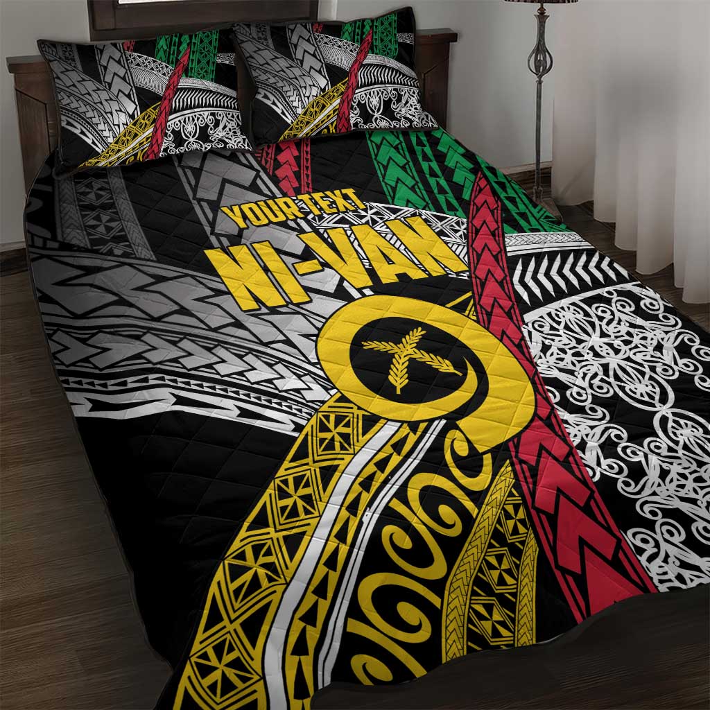 Vanuatu Proud to be Ni-van Personalised Quilt Bed Set with Mutis En Atan Patterns LT9 Black - Polynesian Pride