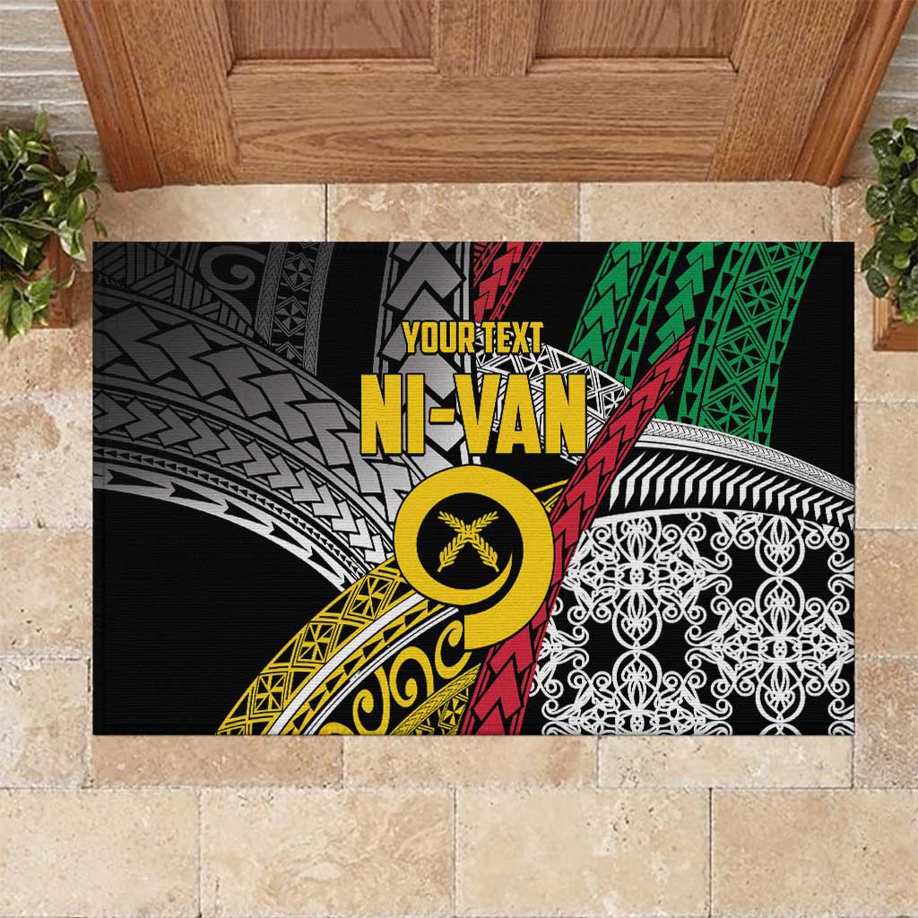 Vanuatu Proud to be Ni-van Personalised Rubber Doormat with Mutis En Atan Patterns LT9 Black - Polynesian Pride