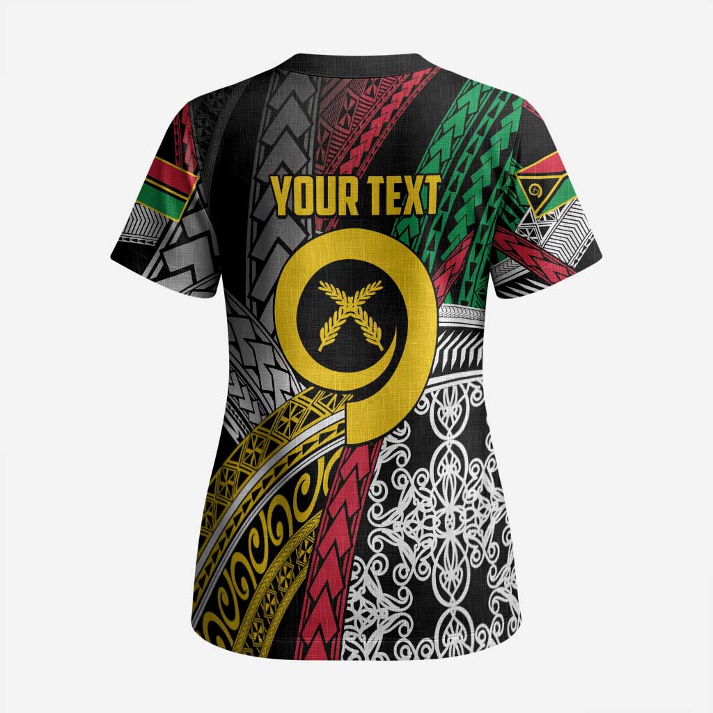 Vanuatu Proud to be Ni-van Personalised Scrub Top with Mutis En Atan Patterns - Polynesian Pride