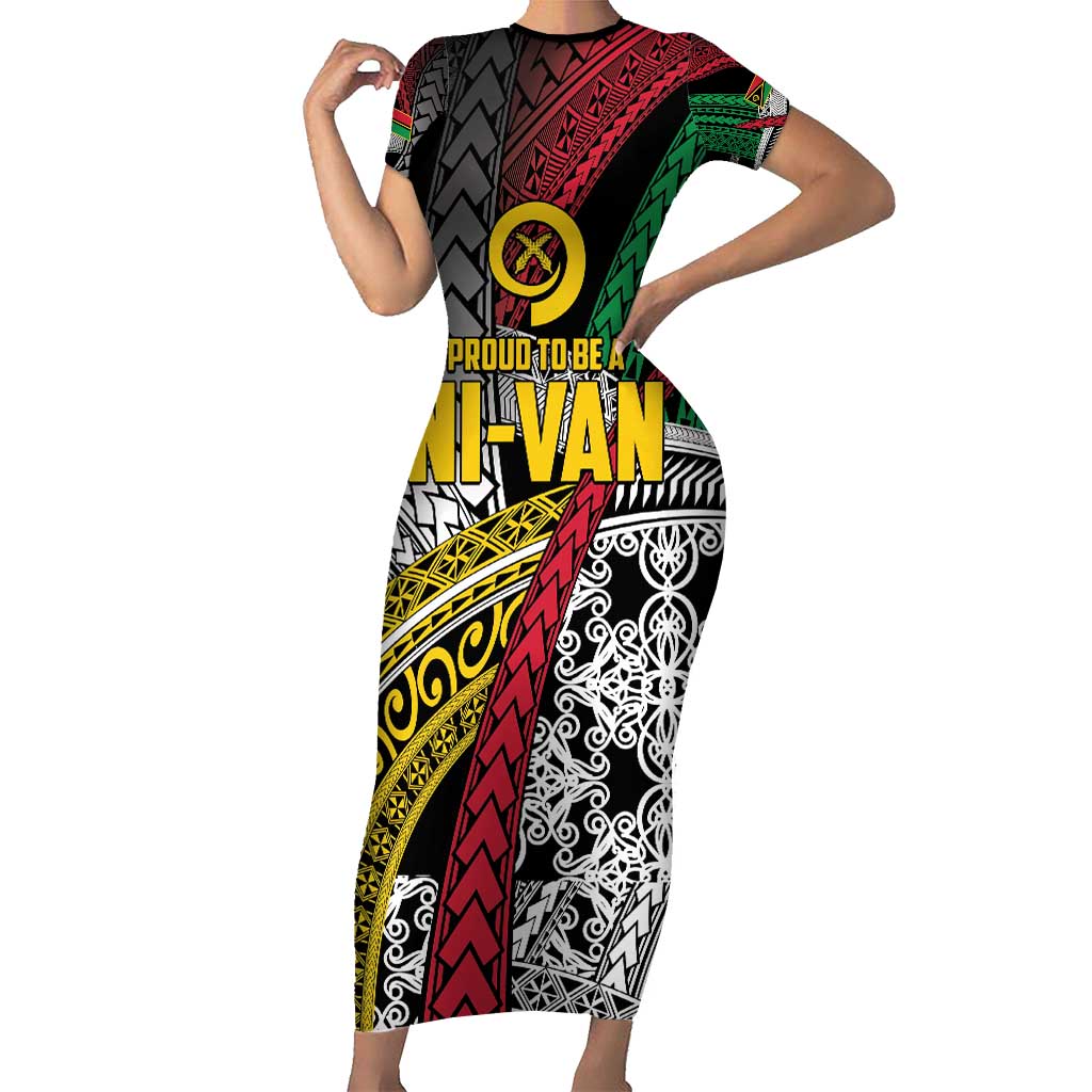 Vanuatu Proud to be Ni-van Personalised Short Sleeve Bodycon Dress with Mutis En Atan Patterns