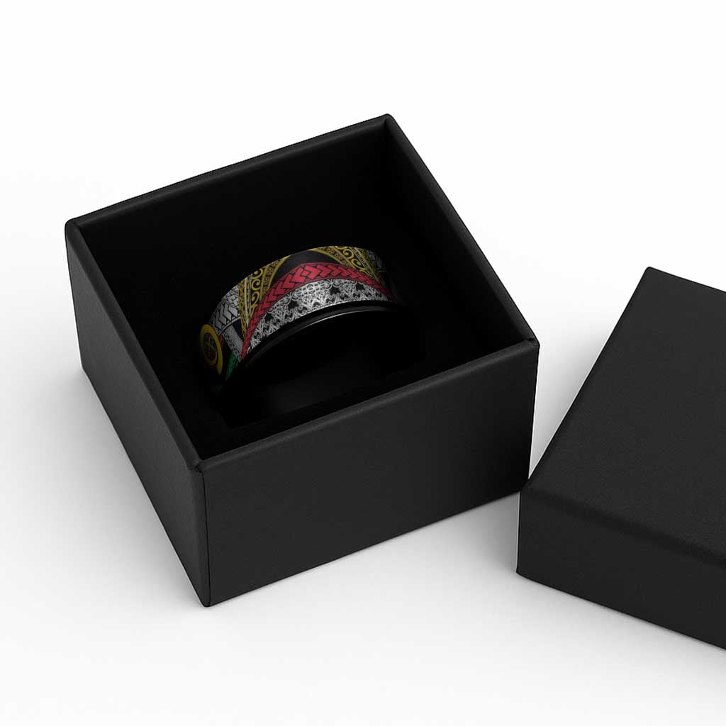 Vanuatu Proud to be Ni-van Spinner Ring with Mutis En Atan Patterns - Polynesian Pride