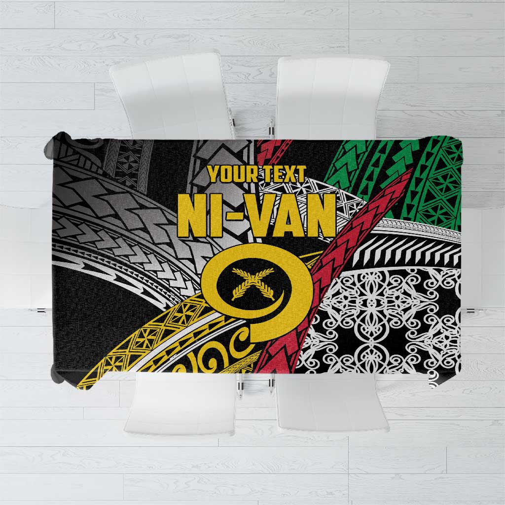 Vanuatu Proud to be Ni-van Personalised Tablecloth with Mutis En Atan Patterns LT9 Black - Polynesian Pride