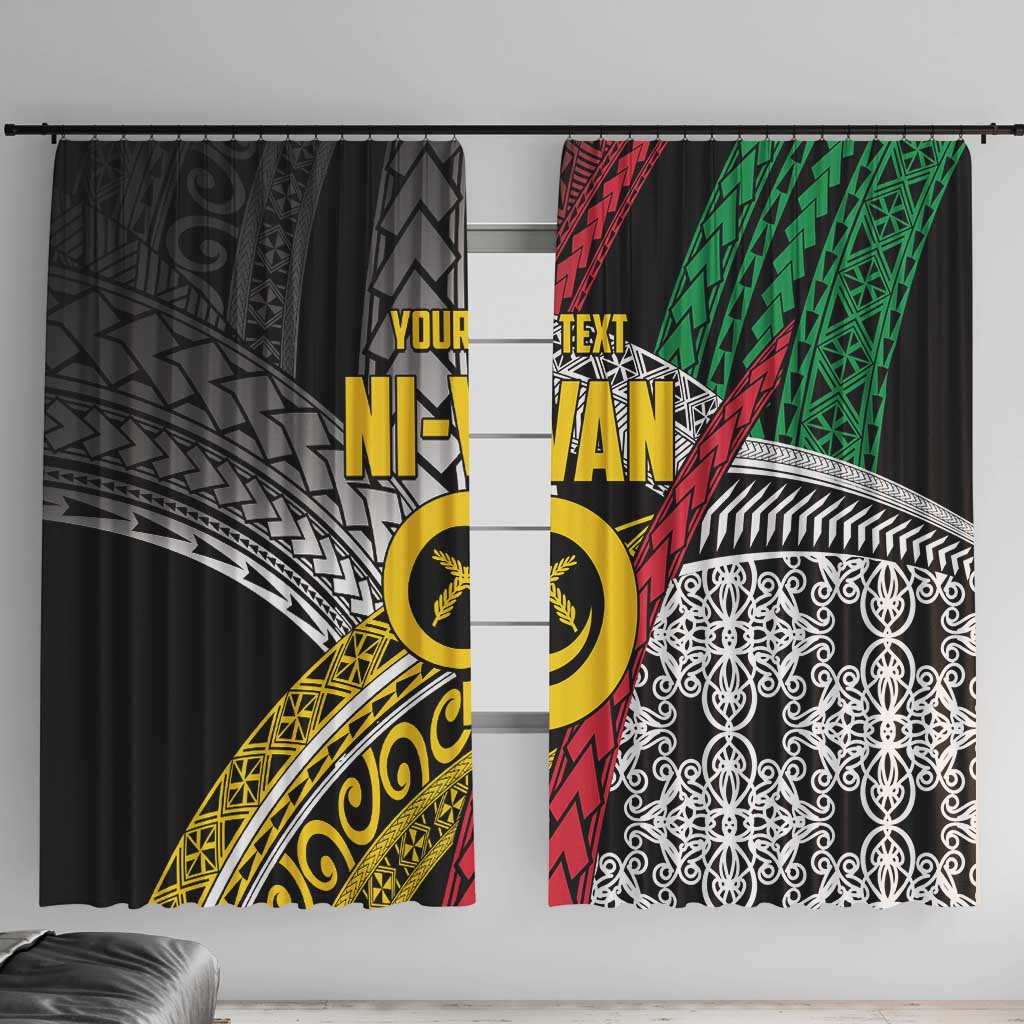 Vanuatu Proud to be Ni-van Personalised Window Curtain with Mutis En Atan Patterns LT9 With Hooks Black - Polynesian Pride