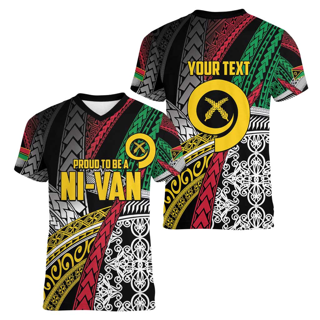 Vanuatu Proud to be Ni-van Personalised Women V-Neck T-Shirt with Mutis En Atan Patterns