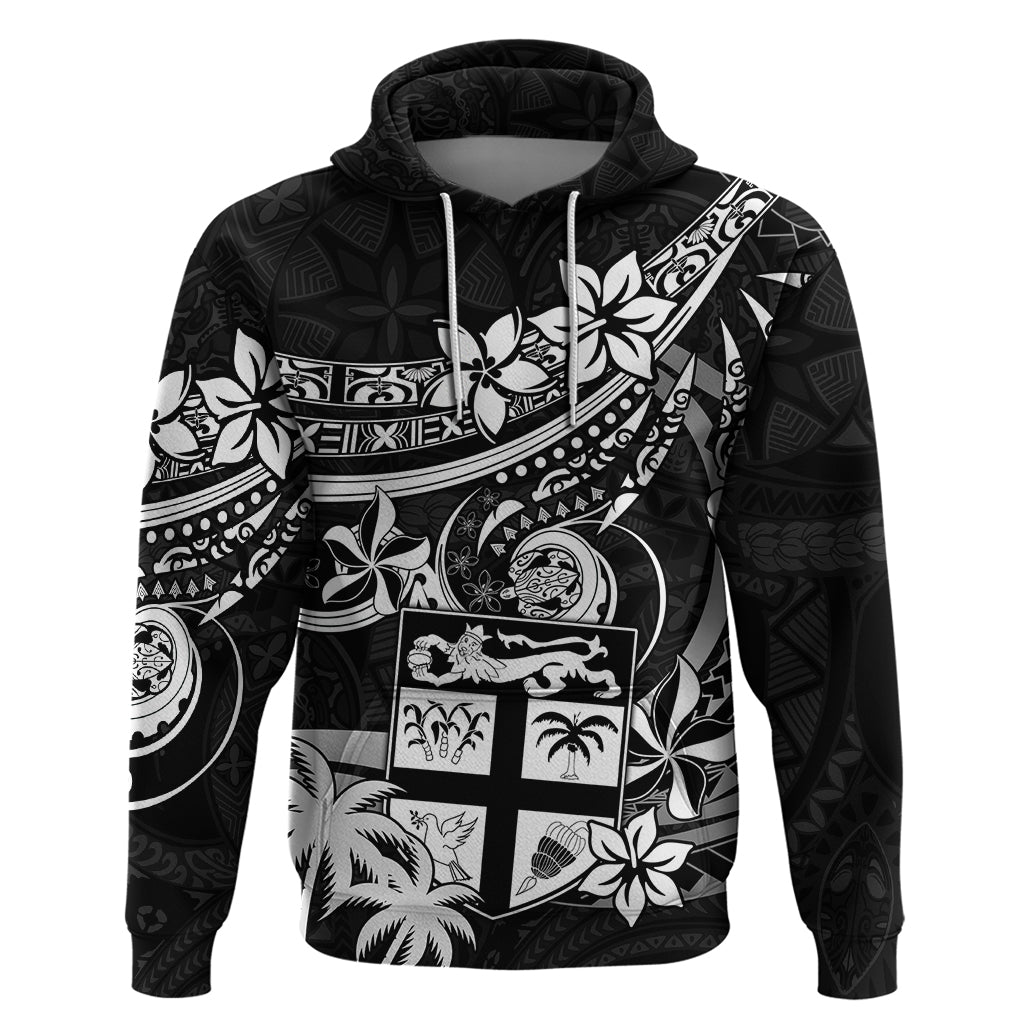 Fiji Islands Hoodie Coat of Arms Fijian Flower Polynesian Pattern Black LT9 Pullover Hoodie Black - Polynesian Pride