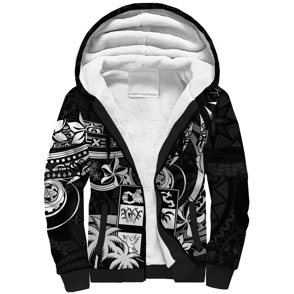 Fiji Islands Sherpa Hoodie Coat of Arms Fijian Flower Polynesian Pattern - Black LT9 Unisex Black - Polynesian Pride