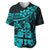 Fiji Islands Baseball Jersey Coat of Arms Fijian Flower Polynesian Pattern - Aqua LT9 Aqua - Polynesian Pride