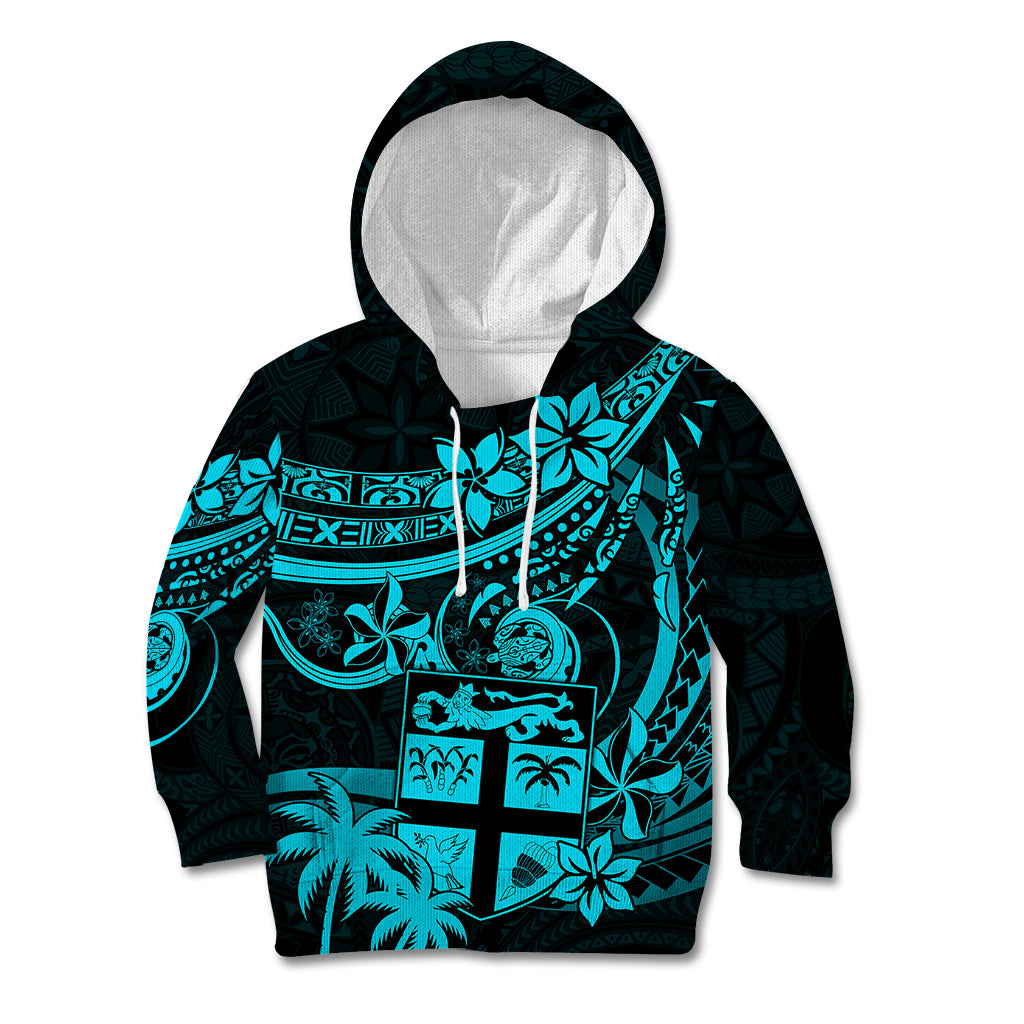 Fiji Islands Kid Hoodie Coat of Arms Fijian Flower Polynesian Pattern - Aqua LT9 Aqua - Polynesian Pride