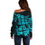 Fiji Islands Off Shoulder Sweater Coat of Arms Fijian Flower Polynesian Pattern - Aqua LT9 - Polynesian Pride