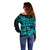 Fiji Islands Off Shoulder Sweater Coat of Arms Fijian Flower Polynesian Pattern - Aqua LT9 - Polynesian Pride