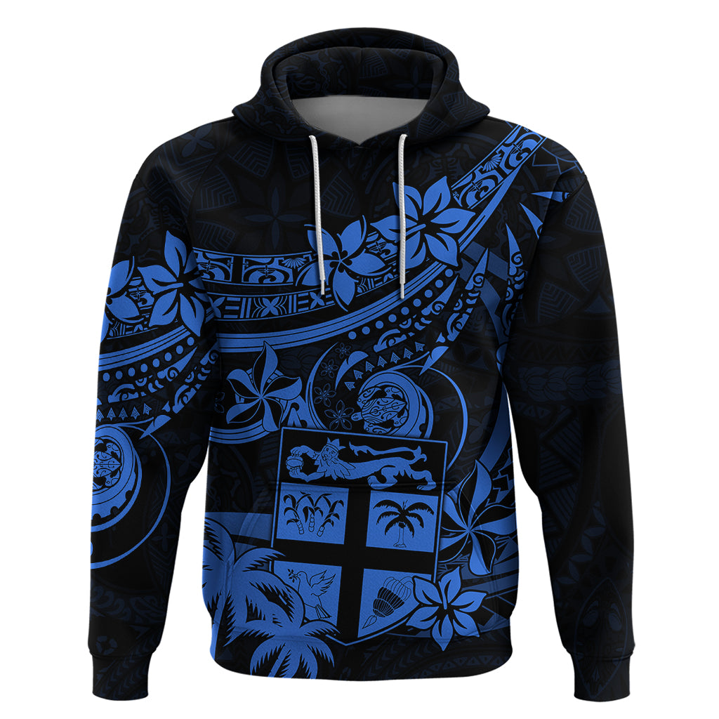 Fiji Islands Hoodie Coat of Arms Fijian Flower Polynesian Pattern Blue LT9 Pullover Hoodie Blue - Polynesian Pride