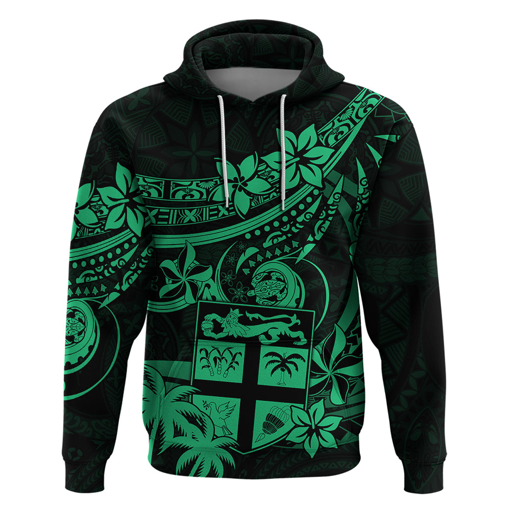 Fiji Islands Hoodie Coat of Arms Fijian Flower Polynesian Pattern Green LT9 Pullover Hoodie Green - Polynesian Pride