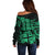 Fiji Islands Off Shoulder Sweater Coat of Arms Fijian Flower Polynesian Pattern - Green LT9 - Polynesian Pride