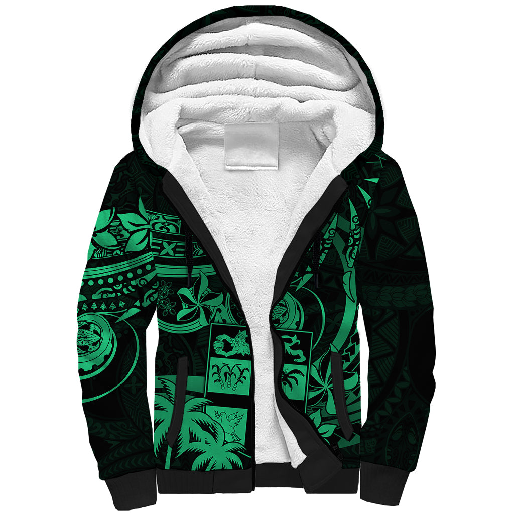 Fiji Islands Sherpa Hoodie Coat of Arms Fijian Flower Polynesian Pattern - Green LT9 Unisex Green - Polynesian Pride