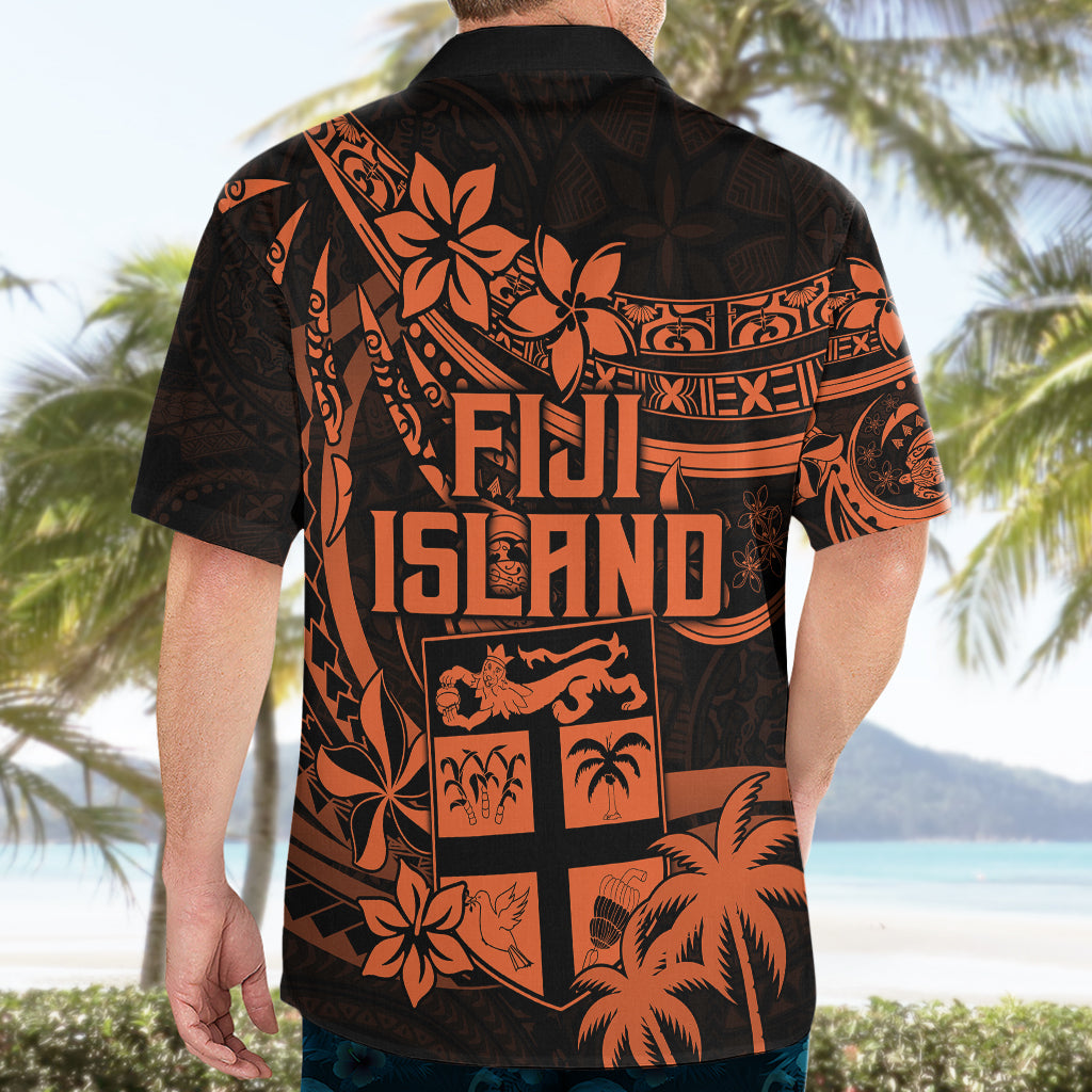 Fiji Islands Hawaiian Shirt Coat of Arms Fijian Flower Polynesian Pattern - Orange LT9 - Polynesian Pride