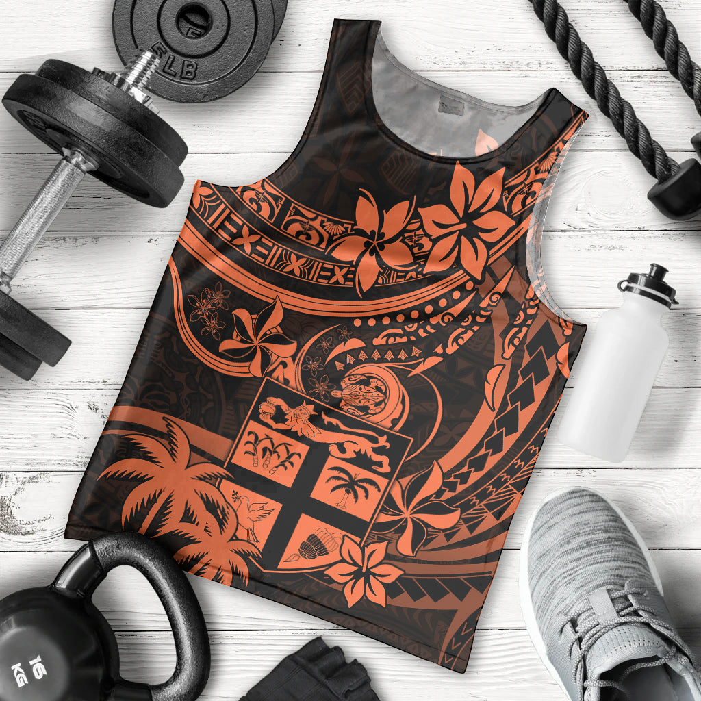 Fiji Islands Men Tank Top Coat of Arms Fijian Flower Polynesian Pattern - Orange LT9 Orange - Polynesian Pride