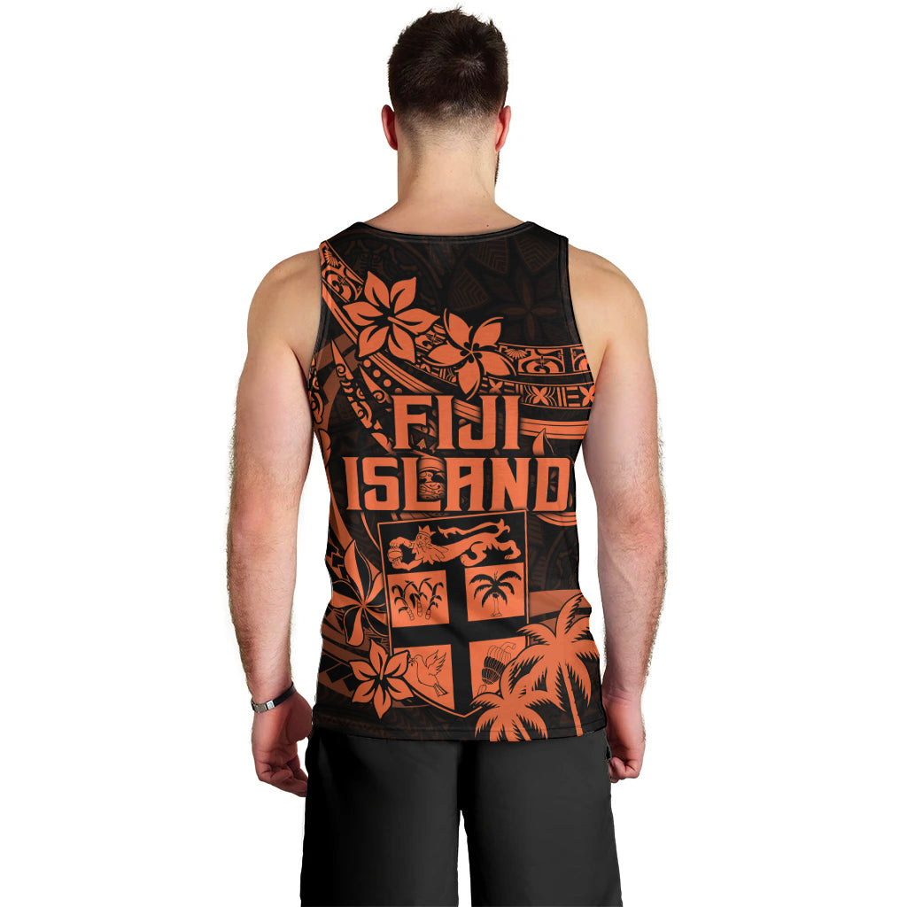 Fiji Islands Men Tank Top Coat of Arms Fijian Flower Polynesian Pattern - Orange LT9 - Polynesian Pride