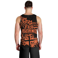 Fiji Islands Men Tank Top Coat of Arms Fijian Flower Polynesian Pattern - Orange LT9 - Polynesian Pride