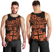 Fiji Islands Men Tank Top Coat of Arms Fijian Flower Polynesian Pattern - Orange LT9 - Polynesian Pride