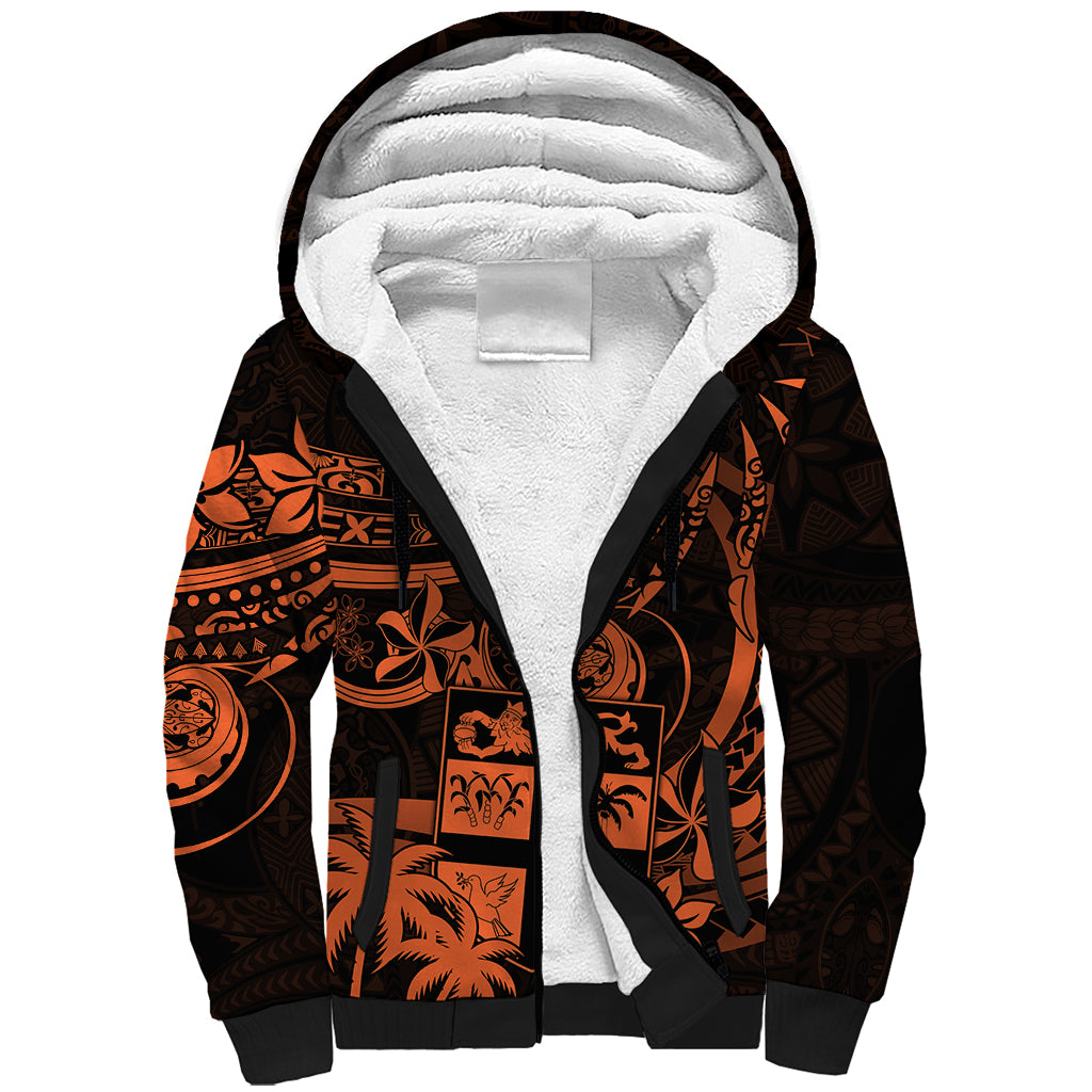 Fiji Islands Sherpa Hoodie Coat of Arms Fijian Flower Polynesian Pattern - Orange LT9 Unisex Orange - Polynesian Pride