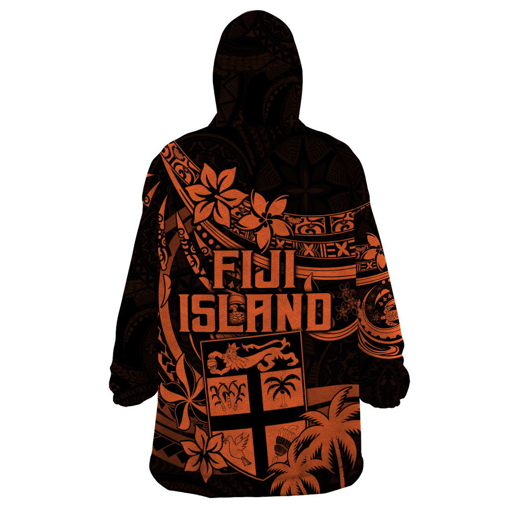 Fiji Islands Wearable Blanket Hoodie Coat of Arms Fijian Flower Polynesian Pattern - Orange LT9 - Polynesian Pride