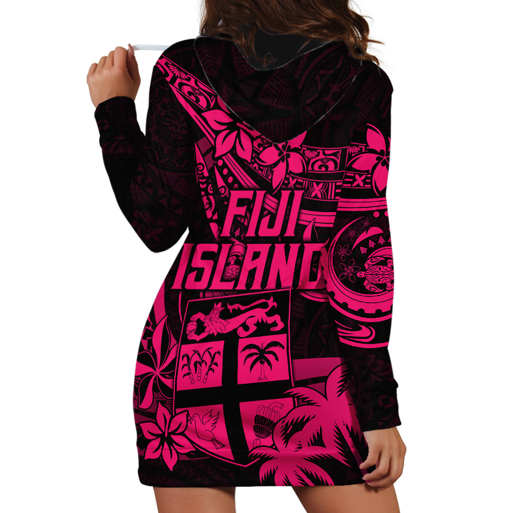 Fiji Islands Hoodie Dress Coat of Arms Fijian Flower Polynesian Pattern - Pink LT9 - Polynesian Pride