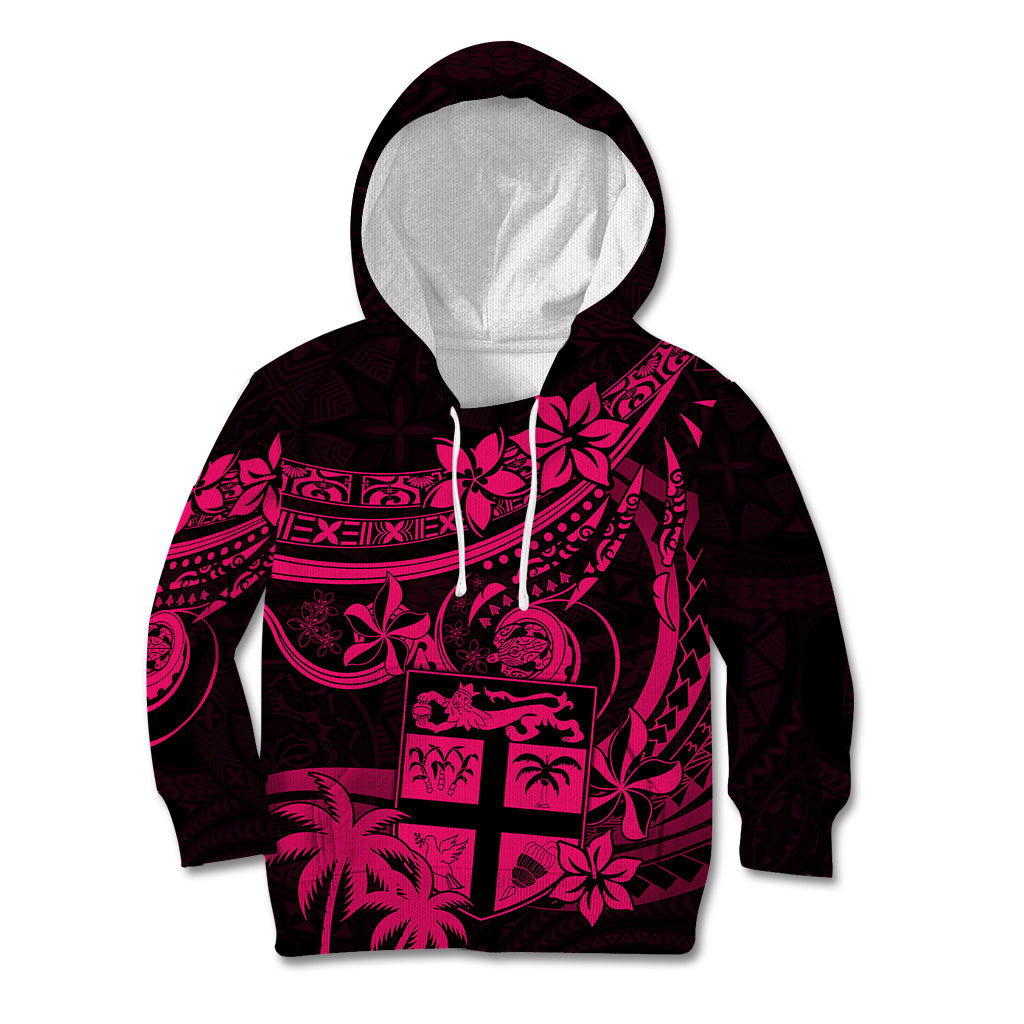 Fiji Islands Kid Hoodie Coat of Arms Fijian Flower Polynesian Pattern - Pink LT9 Pink - Polynesian Pride