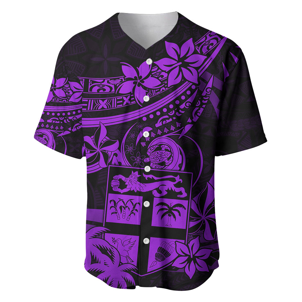 Fiji Islands Baseball Jersey Coat of Arms Fijian Flower Polynesian Pattern - Purple LT9 Purple - Polynesian Pride