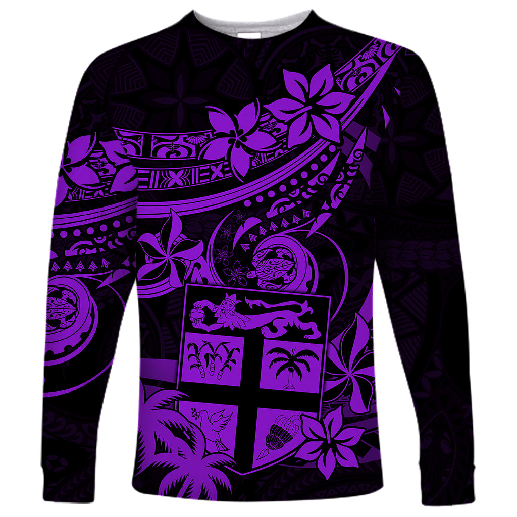 Fiji Islands Long Sleeve Shirt Coat of Arms Fijian Flower Polynesian Pattern - Purple LT9 Unisex Purple - Polynesian Pride