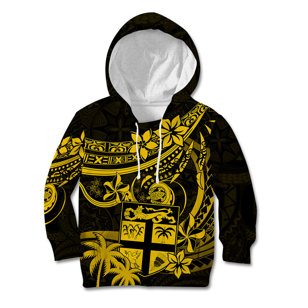 Fiji Islands Kid Hoodie Coat of Arms Fijian Flower Polynesian Pattern - Yellow LT9 Yellow - Polynesian Pride