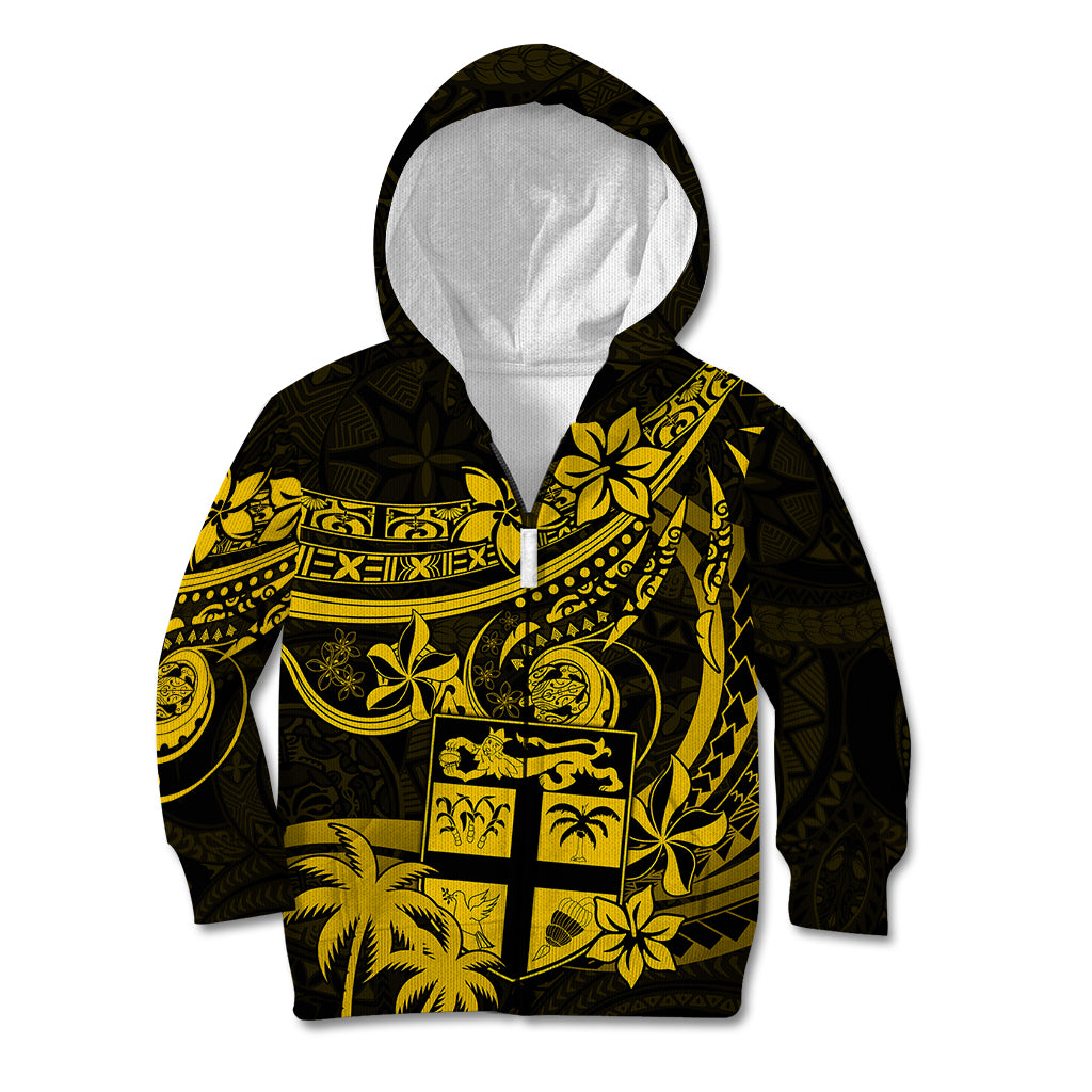 Fiji Islands Kid Hoodie Coat of Arms Fijian Flower Polynesian Pattern - Yellow LT9 - Polynesian Pride