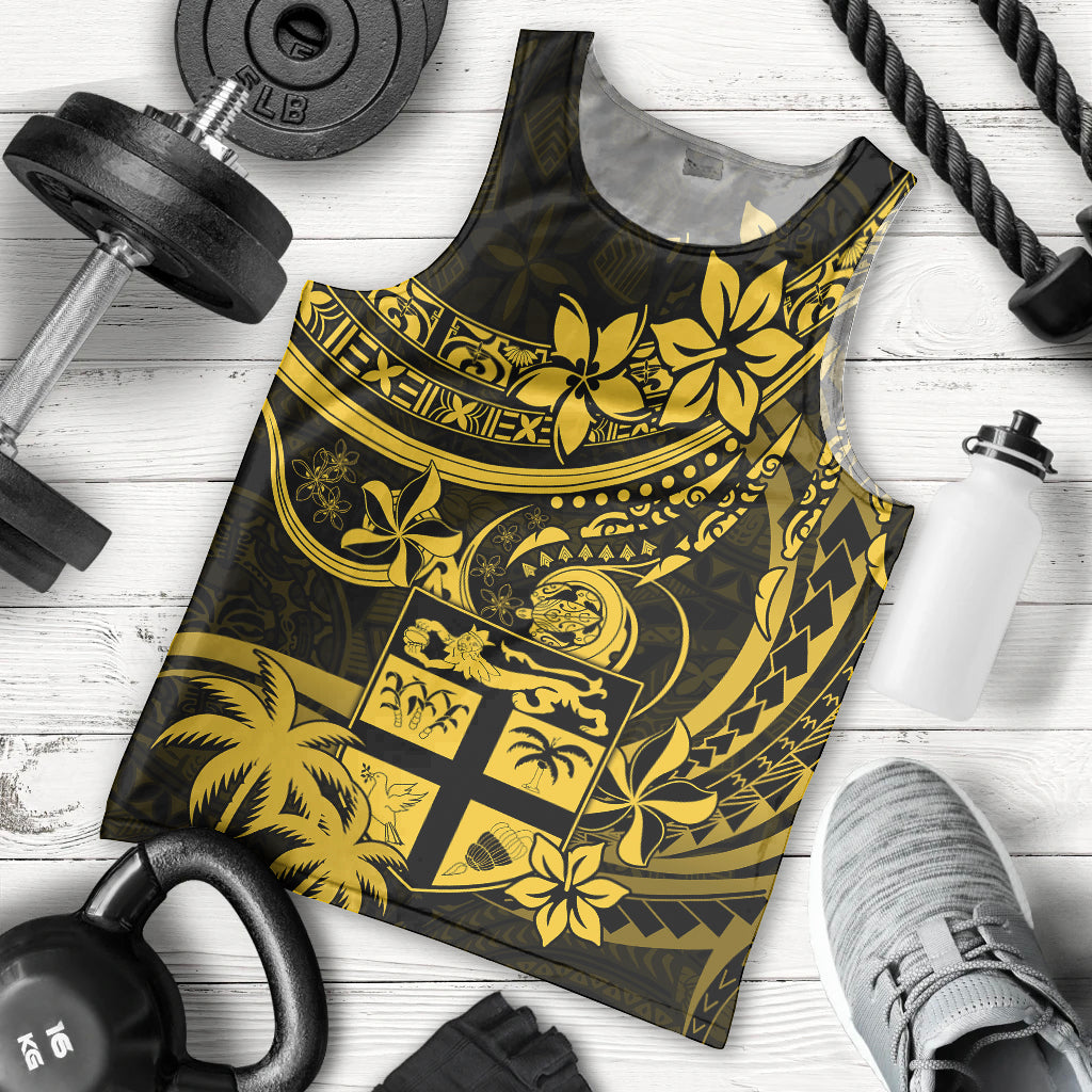 Fiji Islands Men Tank Top Coat of Arms Fijian Flower Polynesian Pattern - Yellow LT9 Yellow - Polynesian Pride