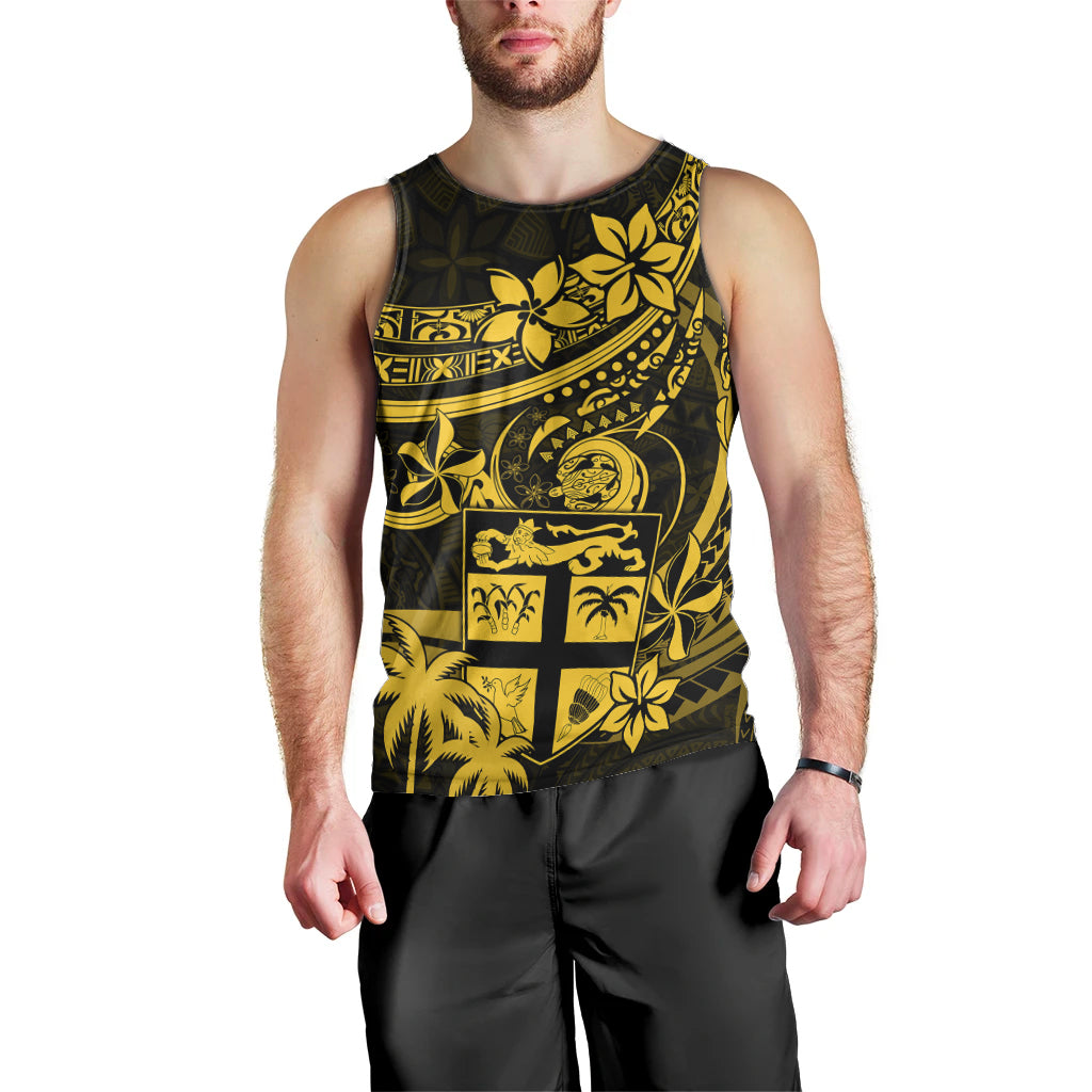 Fiji Islands Men Tank Top Coat of Arms Fijian Flower Polynesian Pattern - Yellow LT9 - Polynesian Pride