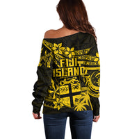 Fiji Islands Off Shoulder Sweater Coat of Arms Fijian Flower Polynesian Pattern - Yellow LT9 - Polynesian Pride
