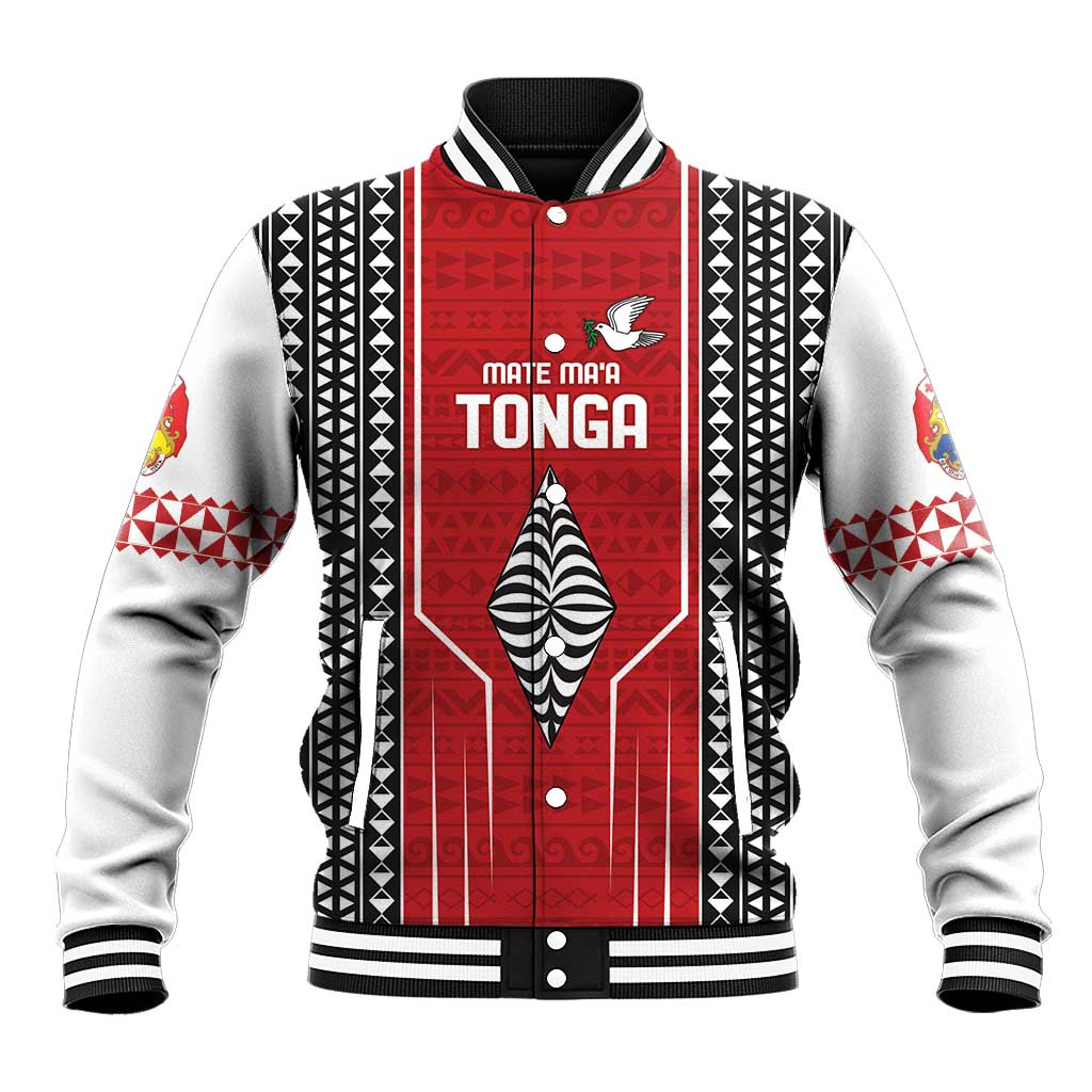 Custom Tonga Rugby Baseball Jacket Mate Maa Kupesi Style LT9 Unisex Red - Polynesian Pride