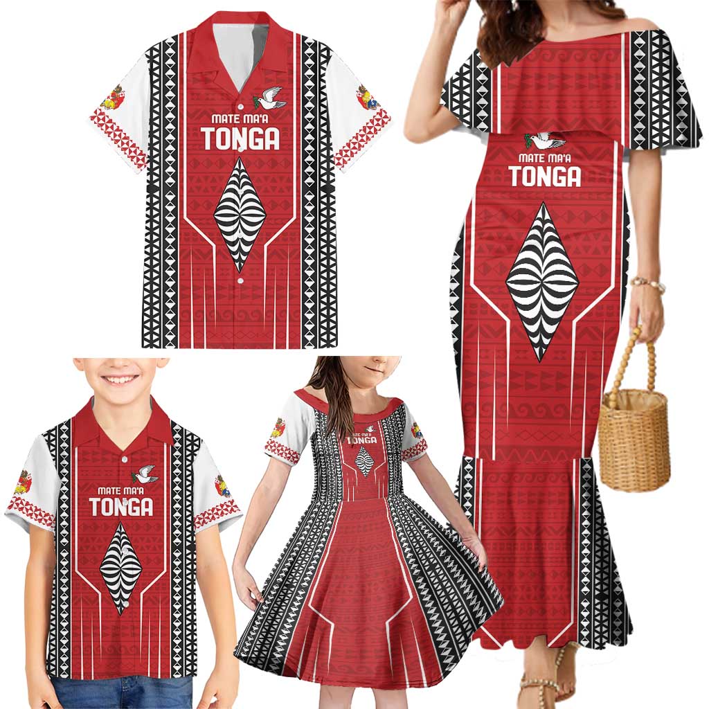 Custom Tonga Rugby Family Matching Mermaid Dress and Hawaiian Shirt Mate Maa Kupesi Style