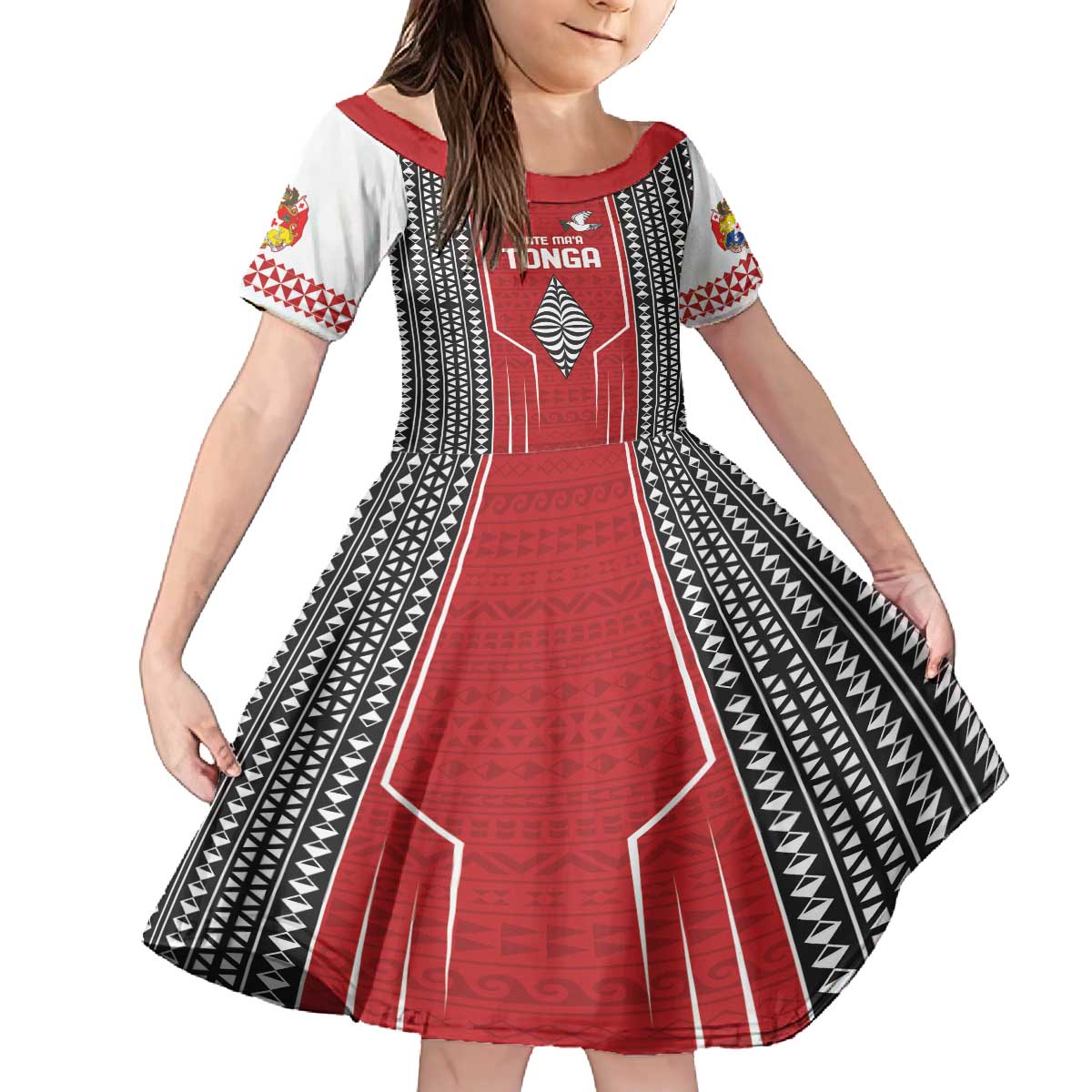 Custom Tonga Rugby Family Matching Puletasi and Hawaiian Shirt Mate Maa Kupesi Style LT9 Daughter's Dress Red - Polynesian Pride