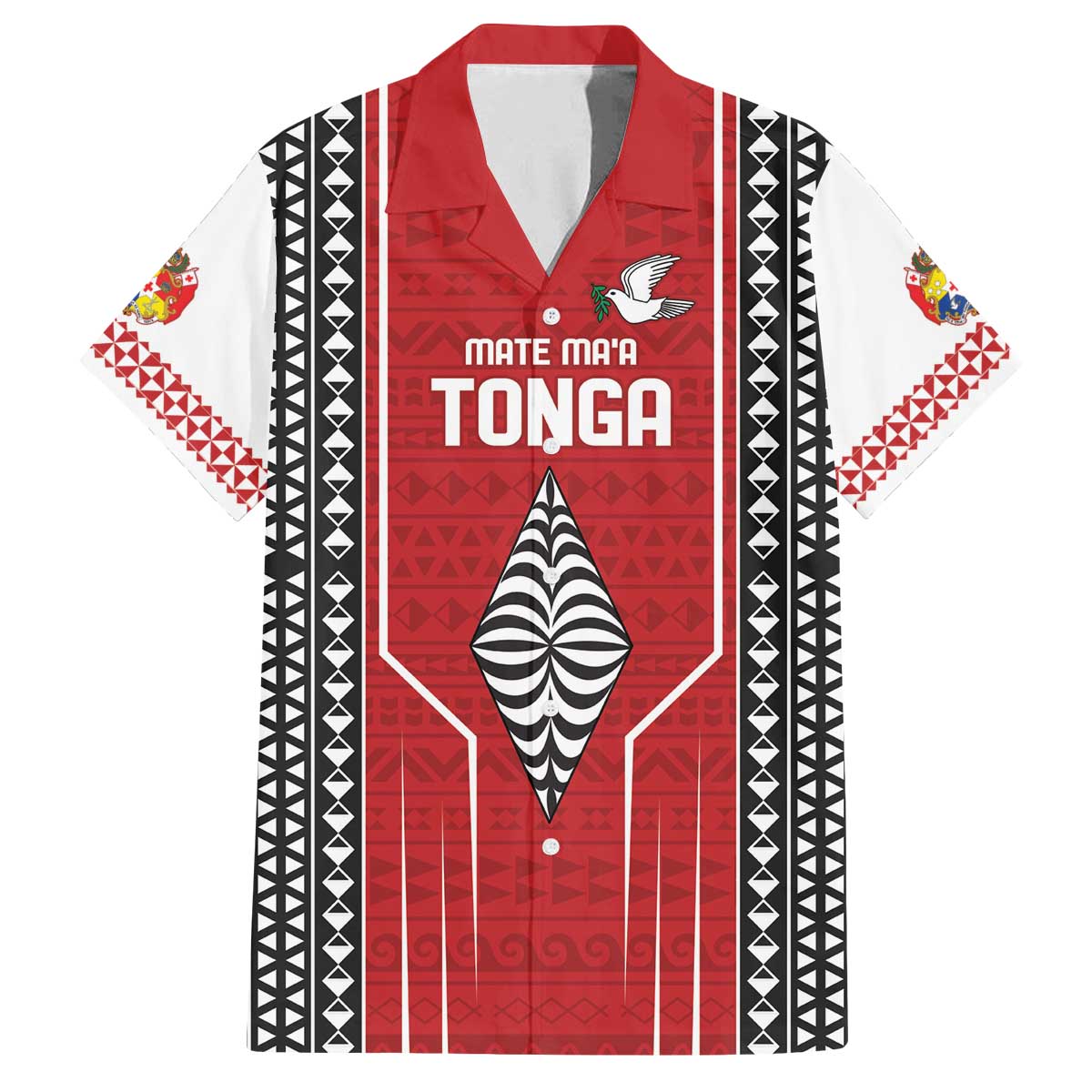 Custom Tonga Rugby Family Matching Puletasi and Hawaiian Shirt Mate Maa Kupesi Style LT9 Dad's Shirt - Short Sleeve Red - Polynesian Pride