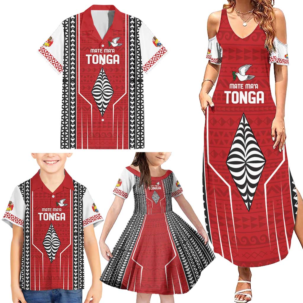 Custom Tonga Rugby Family Matching Summer Maxi Dress and Hawaiian Shirt Mate Maa Kupesi Style