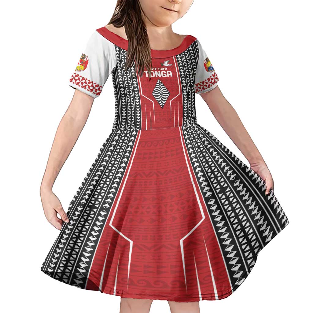Custom Tonga Rugby Family Matching Tank Maxi Dress and Hawaiian Shirt Mate Maa Kupesi Style LT9 Daughter's Dress Red - Polynesian Pride