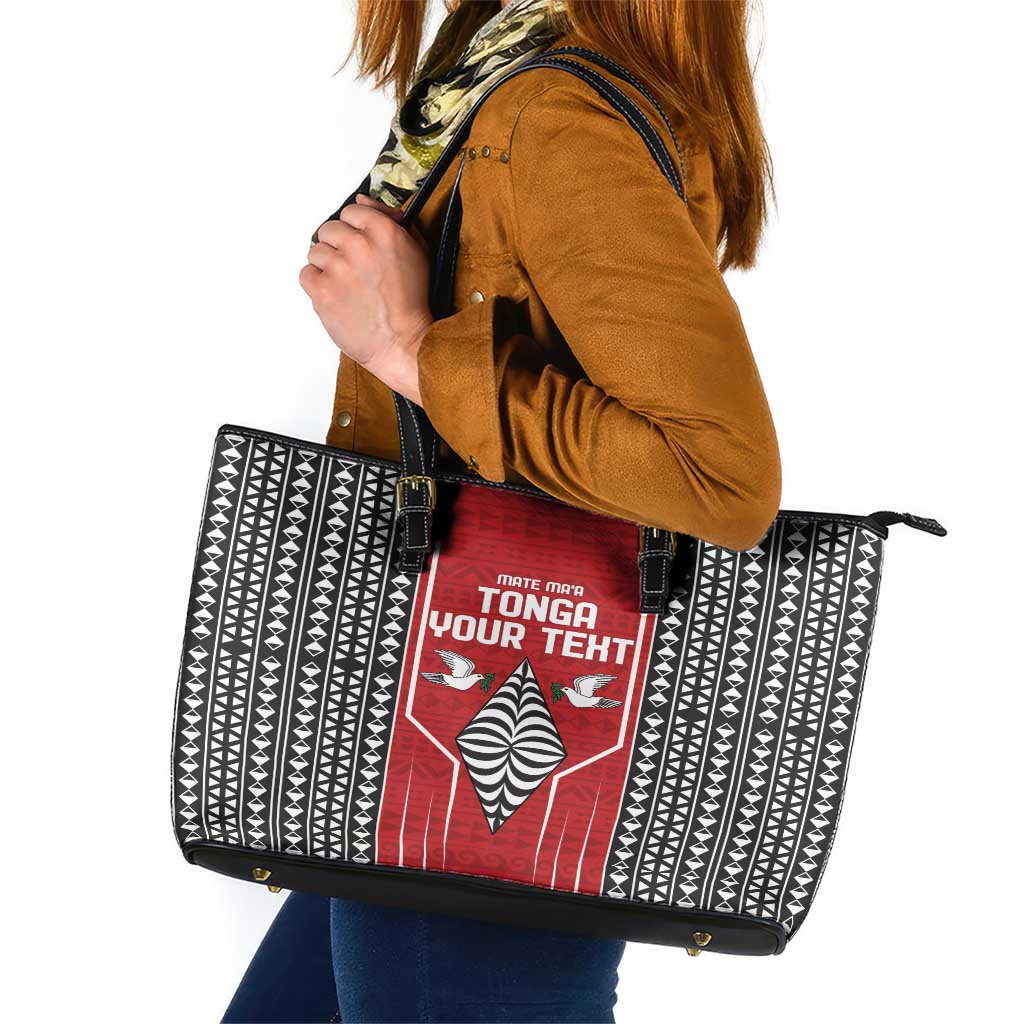 Custom Tonga Rugby Leather Tote Bag Mate Maa Kupesi Style LT9 Red - Polynesian Pride
